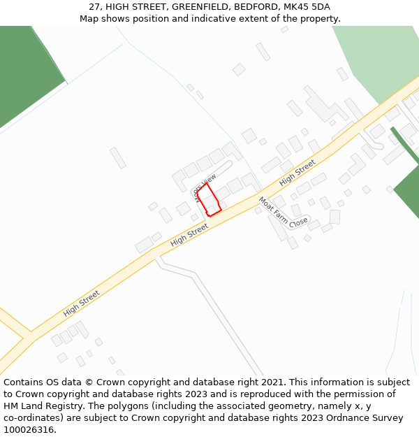 27, HIGH STREET, GREENFIELD, BEDFORD, MK45 5DA: Location map and indicative extent of plot