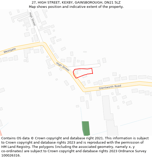 27, HIGH STREET, KEXBY, GAINSBOROUGH, DN21 5LZ: Location map and indicative extent of plot