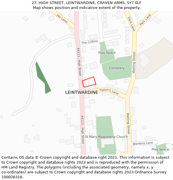 27, HIGH STREET, LEINTWARDINE, CRAVEN ARMS, SY7 0LF: Location map and indicative extent of plot