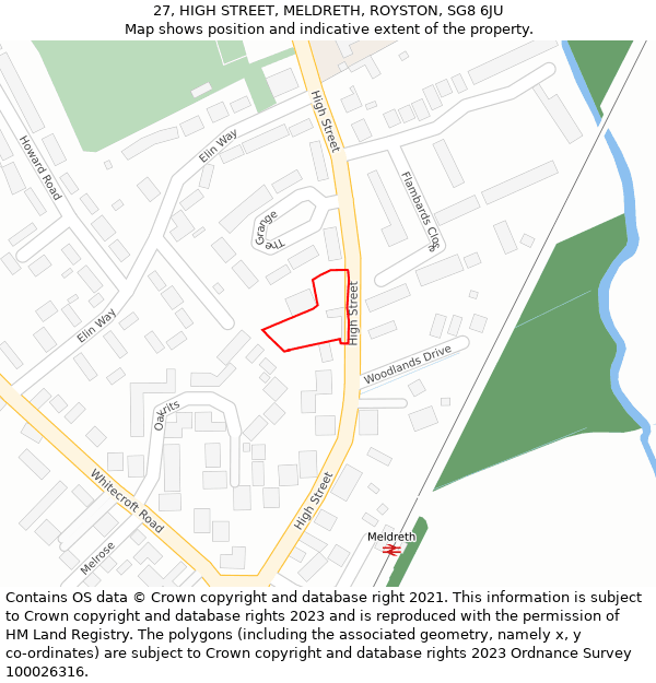 27, HIGH STREET, MELDRETH, ROYSTON, SG8 6JU: Location map and indicative extent of plot