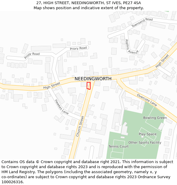 27, HIGH STREET, NEEDINGWORTH, ST IVES, PE27 4SA: Location map and indicative extent of plot