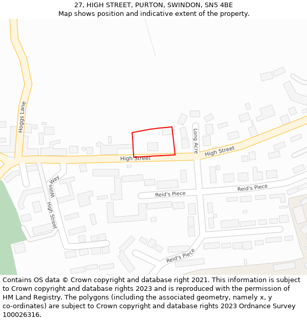 27, HIGH STREET, PURTON, SWINDON, SN5 4BE: Location map and indicative extent of plot