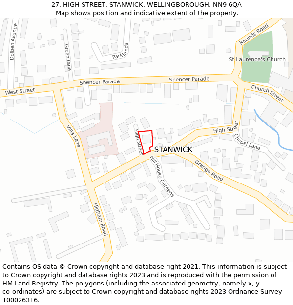 27, HIGH STREET, STANWICK, WELLINGBOROUGH, NN9 6QA: Location map and indicative extent of plot