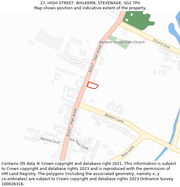 27, HIGH STREET, WALKERN, STEVENAGE, SG2 7PA: Location map and indicative extent of plot