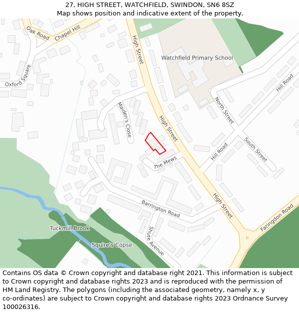 27, HIGH STREET, WATCHFIELD, SWINDON, SN6 8SZ: Location map and indicative extent of plot