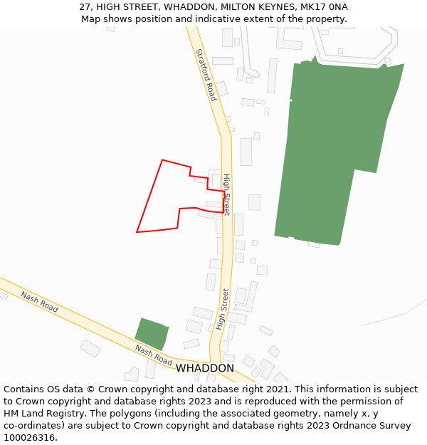 27, HIGH STREET, WHADDON, MILTON KEYNES, MK17 0NA: Location map and indicative extent of plot