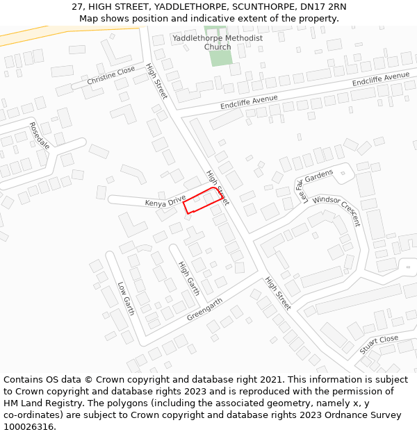 27, HIGH STREET, YADDLETHORPE, SCUNTHORPE, DN17 2RN: Location map and indicative extent of plot