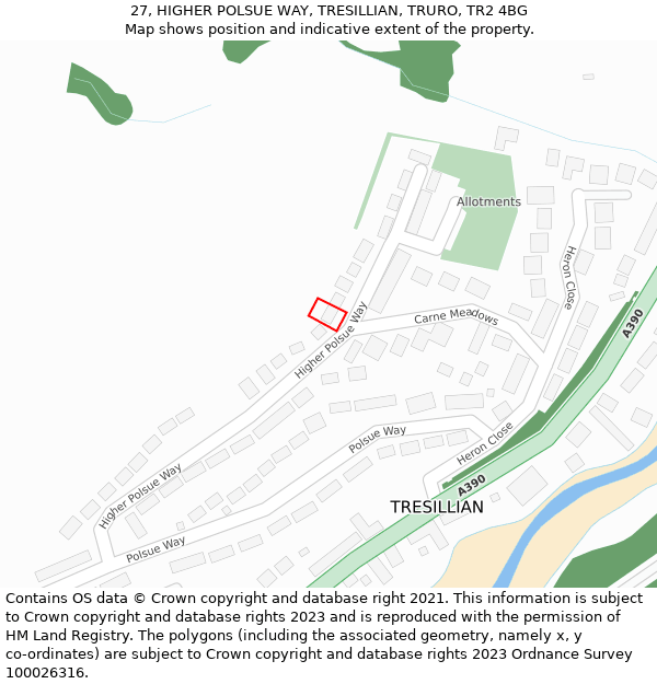 27, HIGHER POLSUE WAY, TRESILLIAN, TRURO, TR2 4BG: Location map and indicative extent of plot