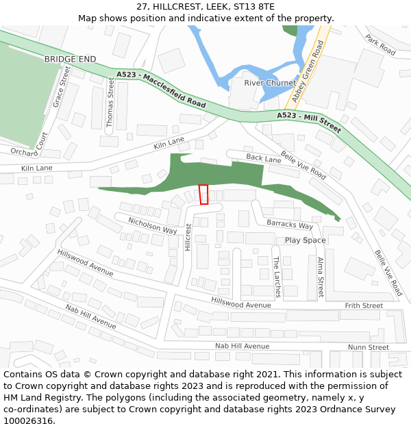 27, HILLCREST, LEEK, ST13 8TE: Location map and indicative extent of plot