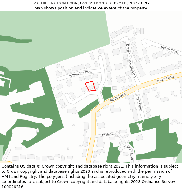 27, HILLINGDON PARK, OVERSTRAND, CROMER, NR27 0PG: Location map and indicative extent of plot