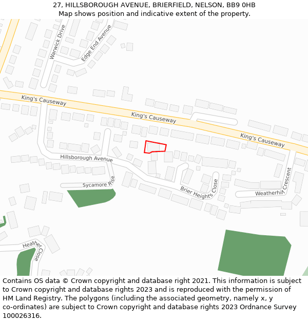 27, HILLSBOROUGH AVENUE, BRIERFIELD, NELSON, BB9 0HB: Location map and indicative extent of plot
