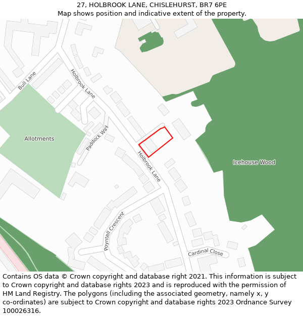 27, HOLBROOK LANE, CHISLEHURST, BR7 6PE: Location map and indicative extent of plot
