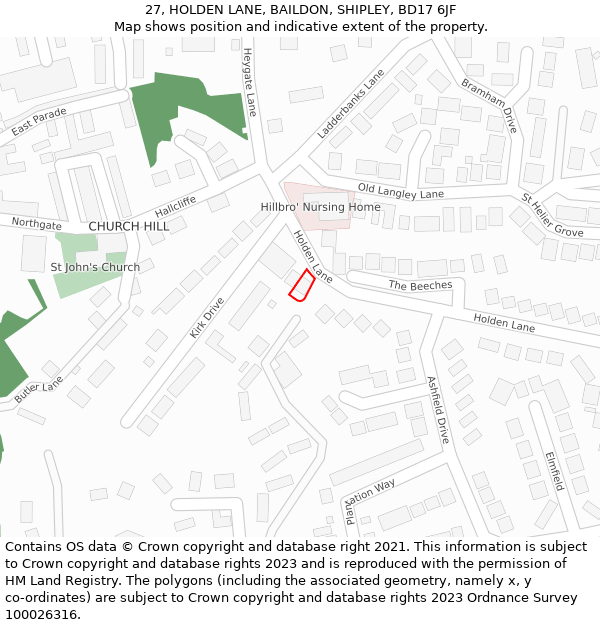 27, HOLDEN LANE, BAILDON, SHIPLEY, BD17 6JF: Location map and indicative extent of plot