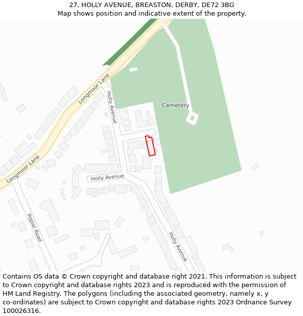 27, HOLLY AVENUE, BREASTON, DERBY, DE72 3BG: Location map and indicative extent of plot