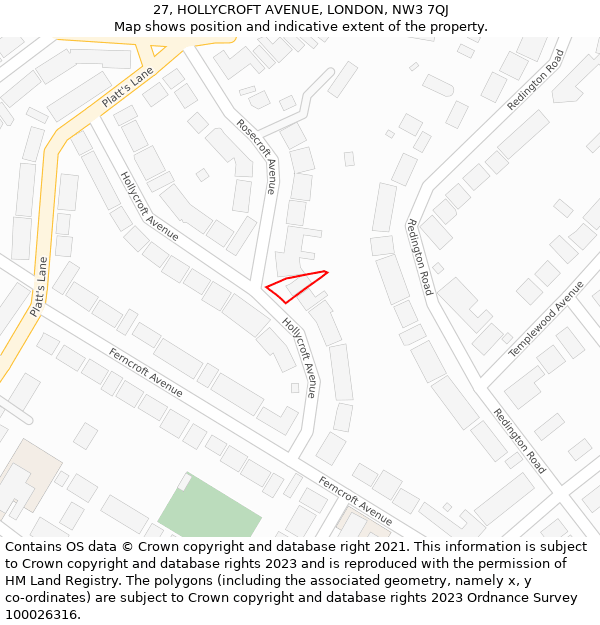 27, HOLLYCROFT AVENUE, LONDON, NW3 7QJ: Location map and indicative extent of plot