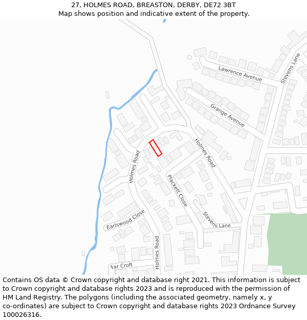 27, HOLMES ROAD, BREASTON, DERBY, DE72 3BT: Location map and indicative extent of plot