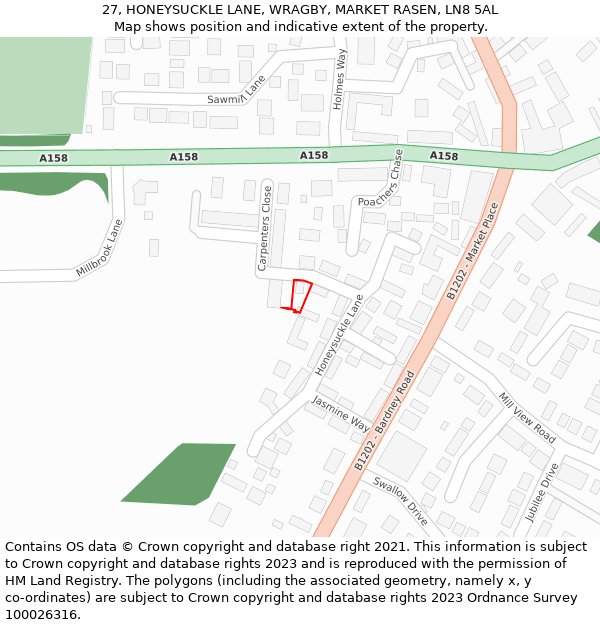 27, HONEYSUCKLE LANE, WRAGBY, MARKET RASEN, LN8 5AL: Location map and indicative extent of plot