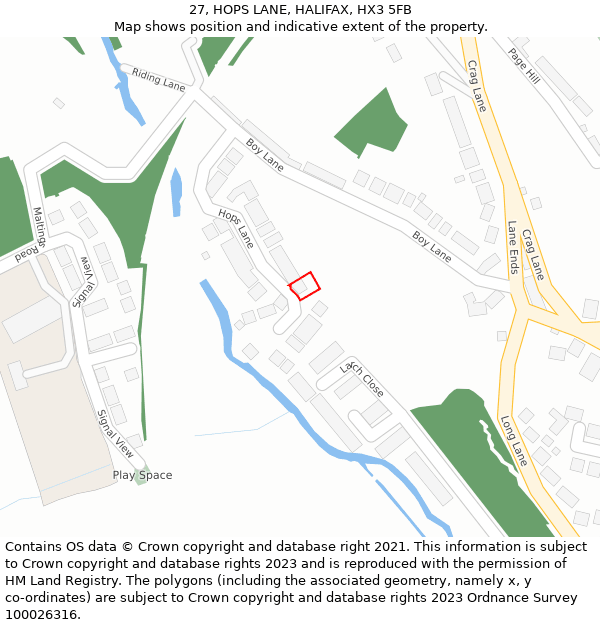 27, HOPS LANE, HALIFAX, HX3 5FB: Location map and indicative extent of plot