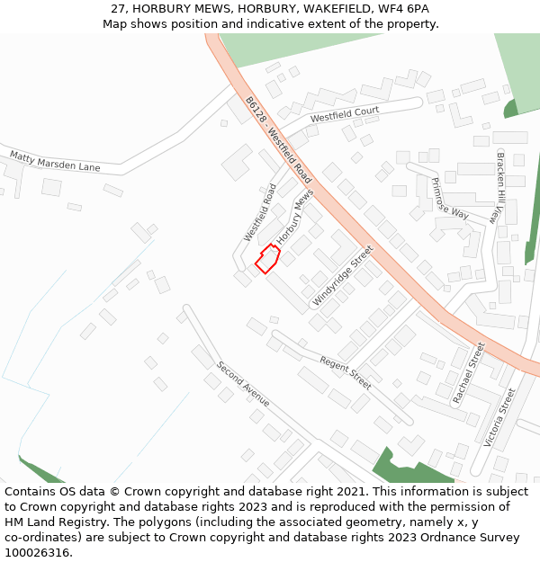 27, HORBURY MEWS, HORBURY, WAKEFIELD, WF4 6PA: Location map and indicative extent of plot