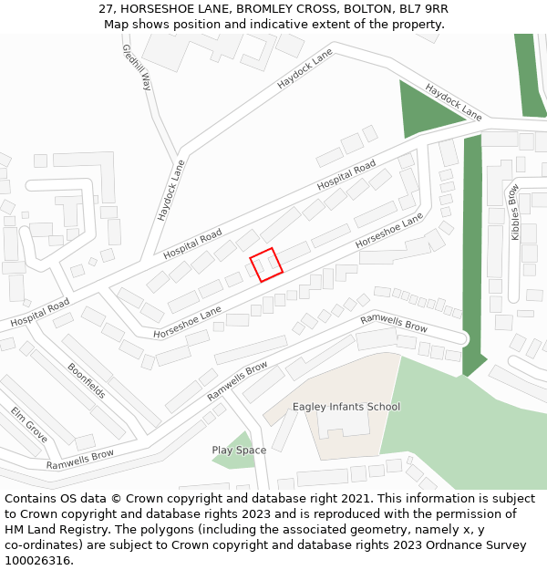 27, HORSESHOE LANE, BROMLEY CROSS, BOLTON, BL7 9RR: Location map and indicative extent of plot