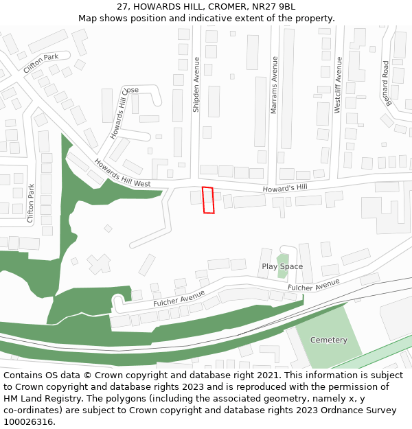 27, HOWARDS HILL, CROMER, NR27 9BL: Location map and indicative extent of plot