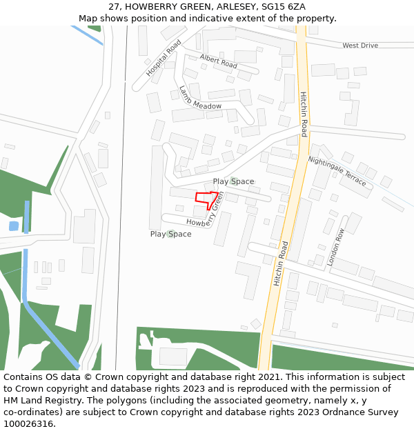 27, HOWBERRY GREEN, ARLESEY, SG15 6ZA: Location map and indicative extent of plot