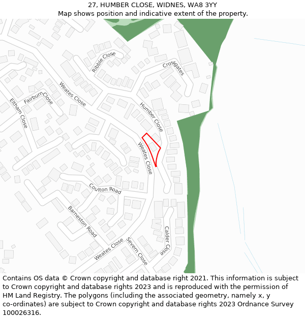 27, HUMBER CLOSE, WIDNES, WA8 3YY: Location map and indicative extent of plot