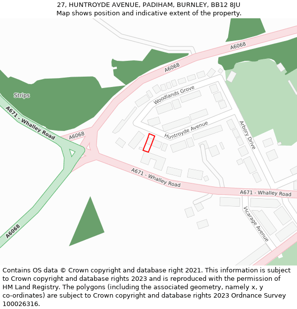 27, HUNTROYDE AVENUE, PADIHAM, BURNLEY, BB12 8JU: Location map and indicative extent of plot