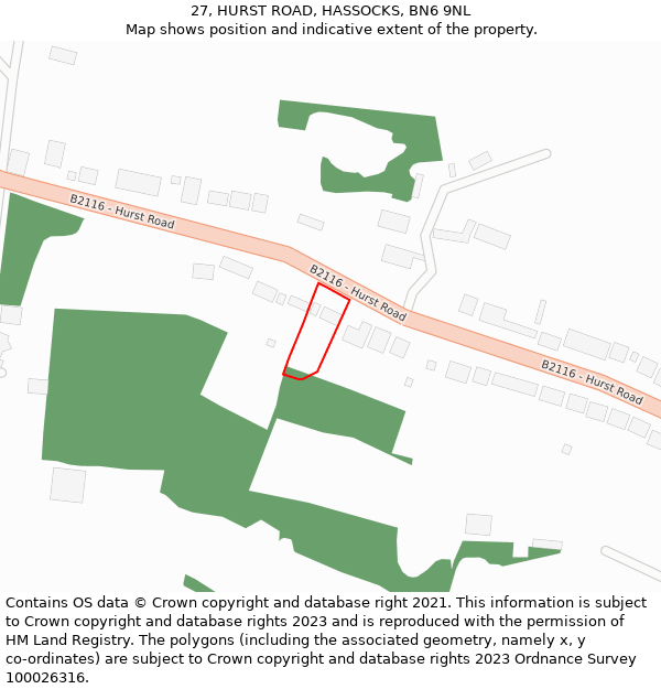 27, HURST ROAD, HASSOCKS, BN6 9NL: Location map and indicative extent of plot