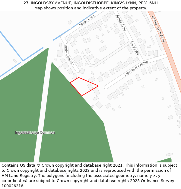 27, INGOLDSBY AVENUE, INGOLDISTHORPE, KING'S LYNN, PE31 6NH: Location map and indicative extent of plot