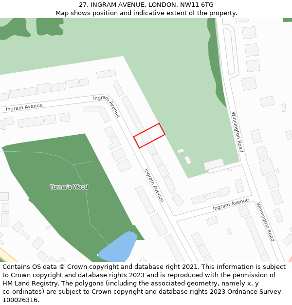 27, INGRAM AVENUE, LONDON, NW11 6TG: Location map and indicative extent of plot