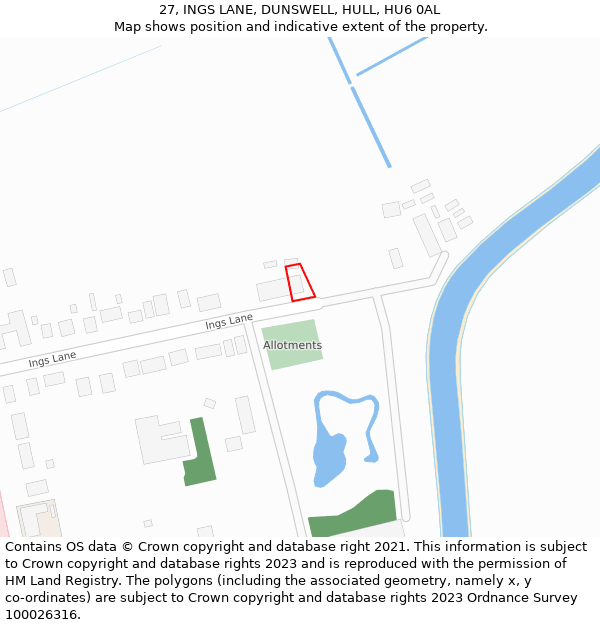 27, INGS LANE, DUNSWELL, HULL, HU6 0AL: Location map and indicative extent of plot