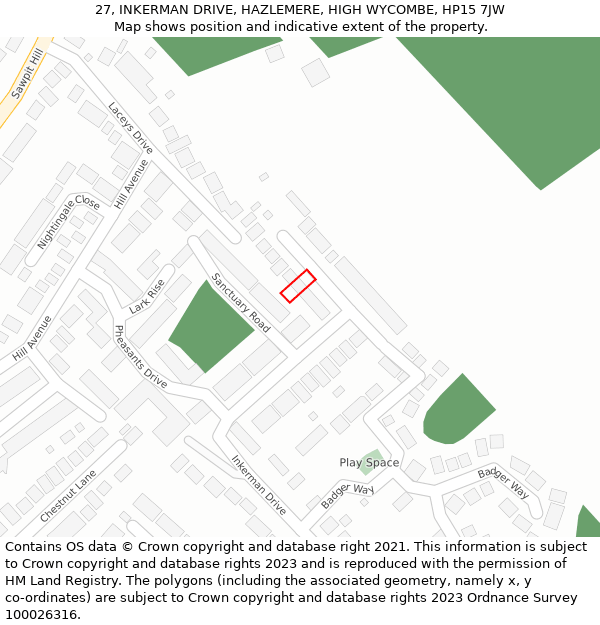 27, INKERMAN DRIVE, HAZLEMERE, HIGH WYCOMBE, HP15 7JW: Location map and indicative extent of plot