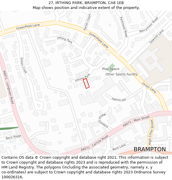 27, IRTHING PARK, BRAMPTON, CA8 1EB: Location map and indicative extent of plot