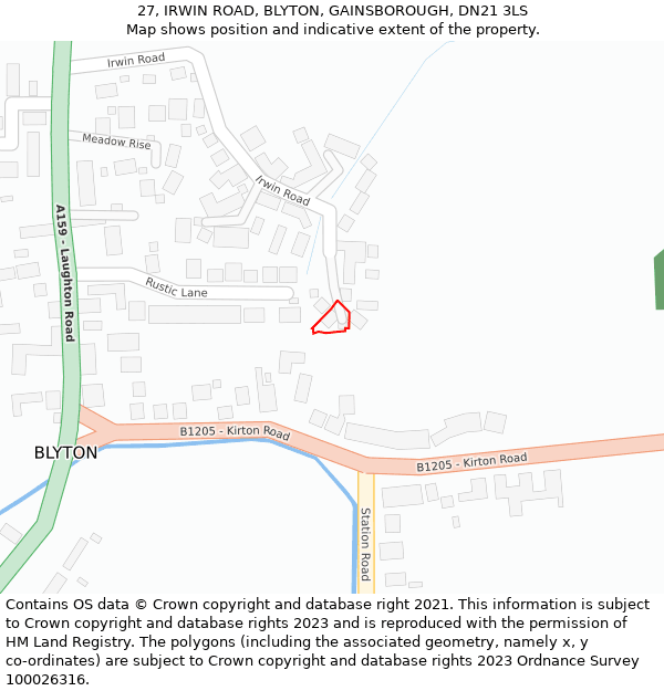 27, IRWIN ROAD, BLYTON, GAINSBOROUGH, DN21 3LS: Location map and indicative extent of plot