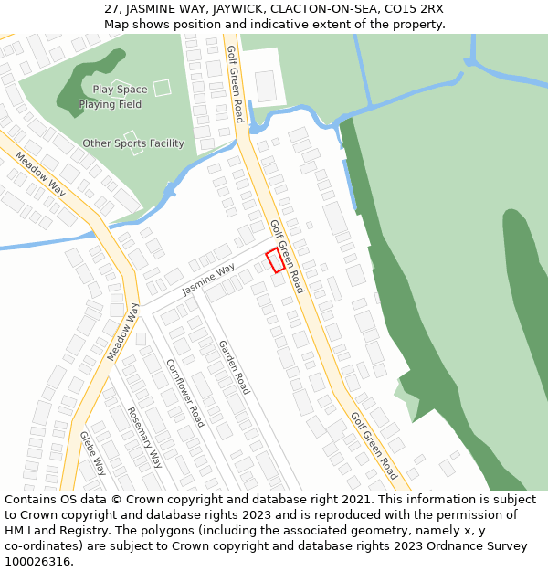 27, JASMINE WAY, JAYWICK, CLACTON-ON-SEA, CO15 2RX: Location map and indicative extent of plot