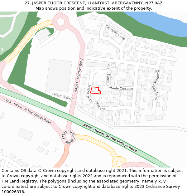 27, JASPER TUDOR CRESCENT, LLANFOIST, ABERGAVENNY, NP7 9AZ: Location map and indicative extent of plot