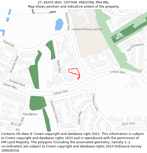 27, KEATS WAY, COTTAM, PRESTON, PR4 0NL: Location map and indicative extent of plot