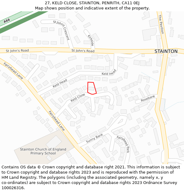 27, KELD CLOSE, STAINTON, PENRITH, CA11 0EJ: Location map and indicative extent of plot