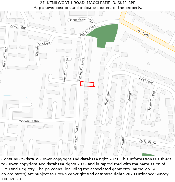 27, KENILWORTH ROAD, MACCLESFIELD, SK11 8PE: Location map and indicative extent of plot