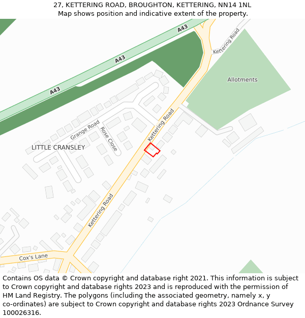 27, KETTERING ROAD, BROUGHTON, KETTERING, NN14 1NL: Location map and indicative extent of plot