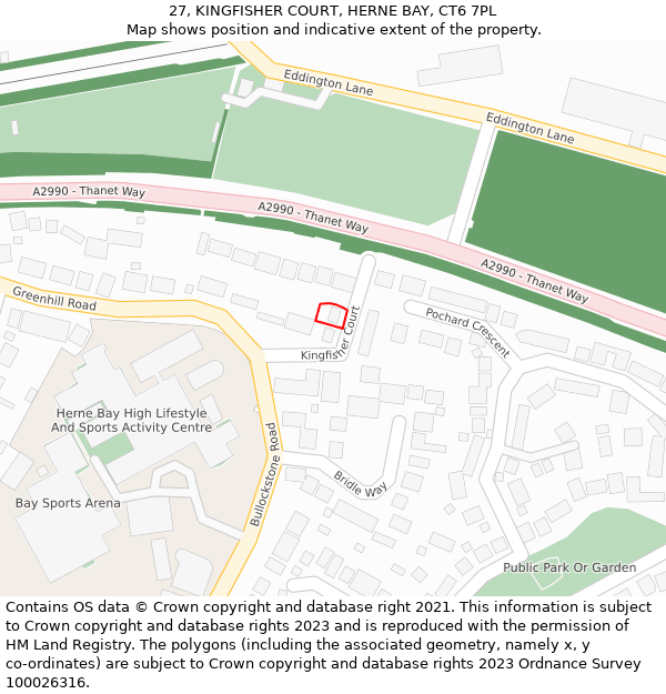 27, KINGFISHER COURT, HERNE BAY, CT6 7PL: Location map and indicative extent of plot