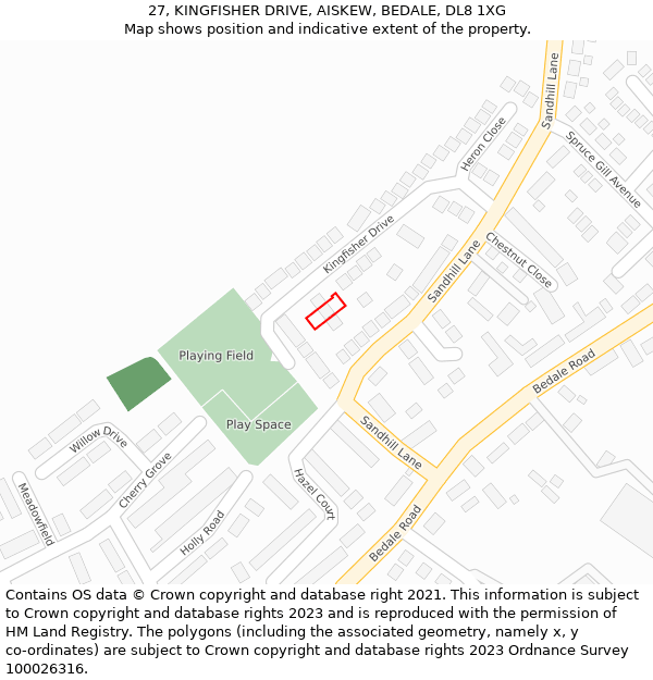 27, KINGFISHER DRIVE, AISKEW, BEDALE, DL8 1XG: Location map and indicative extent of plot