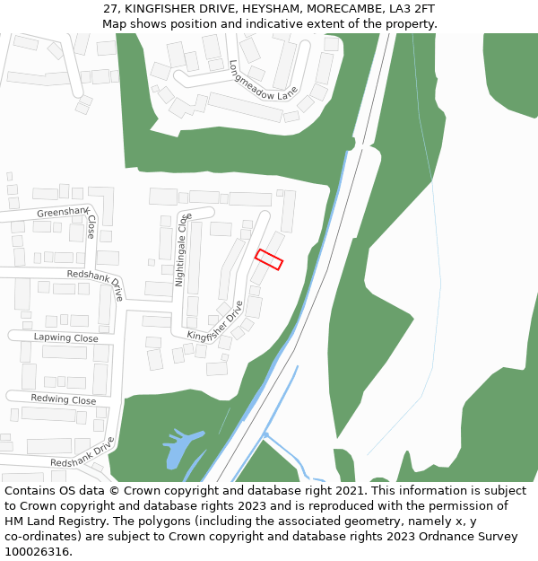 27, KINGFISHER DRIVE, HEYSHAM, MORECAMBE, LA3 2FT: Location map and indicative extent of plot