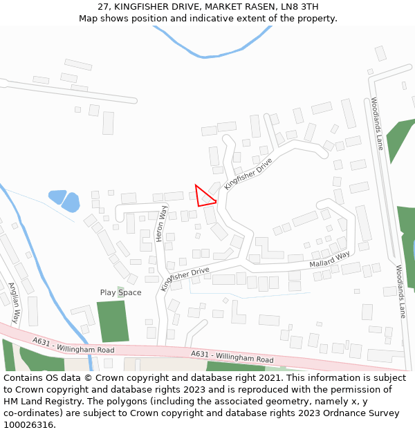 27, KINGFISHER DRIVE, MARKET RASEN, LN8 3TH: Location map and indicative extent of plot