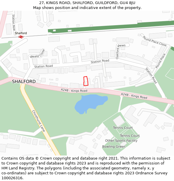 27, KINGS ROAD, SHALFORD, GUILDFORD, GU4 8JU: Location map and indicative extent of plot