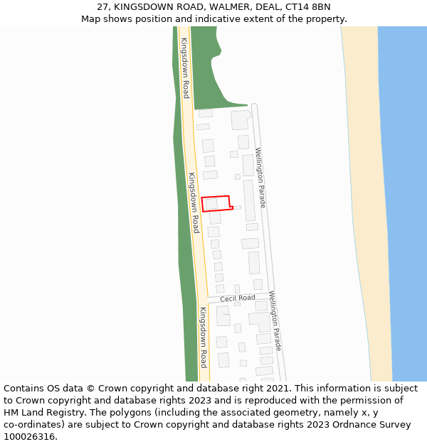 27, KINGSDOWN ROAD, WALMER, DEAL, CT14 8BN: Location map and indicative extent of plot