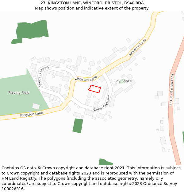 27, KINGSTON LANE, WINFORD, BRISTOL, BS40 8DA: Location map and indicative extent of plot