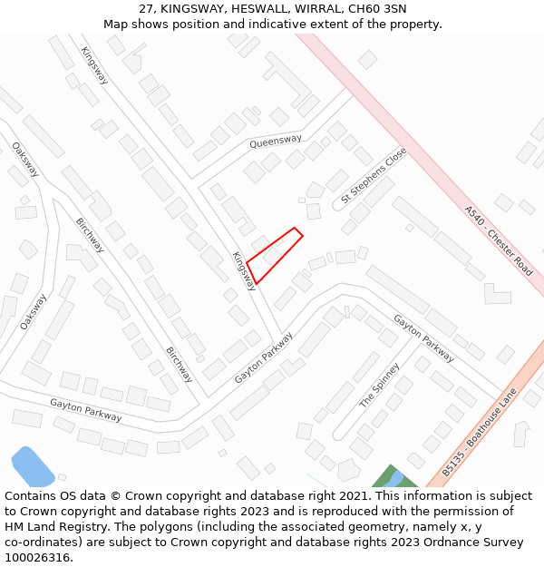 27, KINGSWAY, HESWALL, WIRRAL, CH60 3SN: Location map and indicative extent of plot