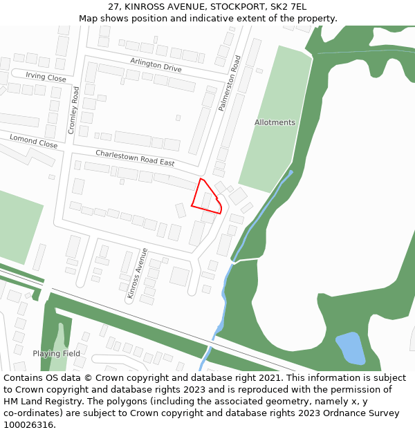 27, KINROSS AVENUE, STOCKPORT, SK2 7EL: Location map and indicative extent of plot